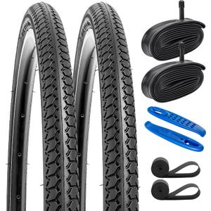 YUNSCM 2-PCS 27x1 3/8 (37-630) Road Bike Tires and 27'' Heavy Duty Bike Tubes Schrader Valve with 2 Rim Strips Compatible with 27X1 3/8 27x1 3-8 Bike Bicycle Tires and Tubes (Y-1006)