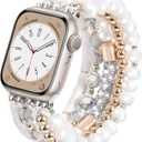 VISOOM Beaded Boho Bracelet Compatible for Apple Watch Band 40mm/38mm/41mm/42mm Series11 10 9 8 7 SE 6/5/4 Women Fashion Cute Handmade Crystal Beads Stretchy Watch Strap for iWatch Bands Series 3/2/1