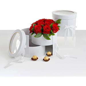 UNIKPACKAGING Premium Quality Round Flower/Gift Box 2 TIER w Lid, Size 7.8 dia x 7 inch for Luxury Arrangements (White)