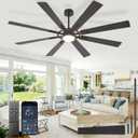 BvenuBigLite Large Ceiling Fans with Lights: Modern 72 Inch 8 Blade Outdoor Ceiling Fan with Remote APP Control - Dimmable Black Big Fan light Indoor Reversible 6 Speed Quiet DC Motor