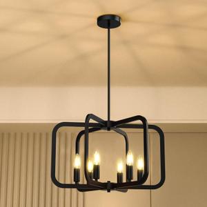 Modern Black Chandelier - 6 Light Metal Chandelier for Dining, Kitchen, Living Room, Hallway Foyer Light Fixture