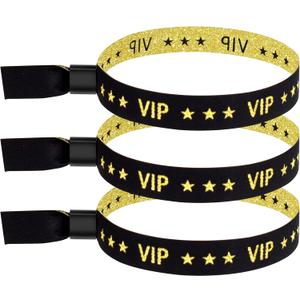 100 Pack VIP Metallic Wristbands for Event | Premium Cloth Wristband with Lurex Jacquard Weaving | Shimmering VIP Lettering Wristband for Events, Festivals and Access Control | Black