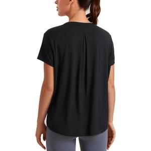 CRZ YOGA Short Sleeve Yoga Tops for Women Soft Loose Casual Flowy Shirts Crew Neck Workout Basic T-Shirt (Small, Black)