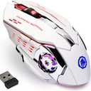 MELOGAGA Wireless Gaming Mouse Bluetooth Mouse RGB Rechargeable 2.4G USB Cordless Computer Mice with 7 Color Backlit, 6 Buttons & Silent Click for Laptop, iPad, Mac OS, PC, Windows -White