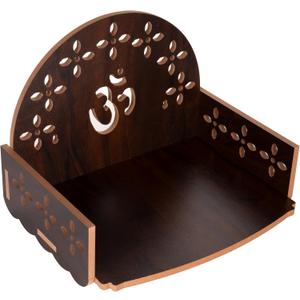 Wooden Wall Mounted Hanging Table top Temple Pooja Mandir God Stand Shelf for Storage and Idols Decoration for Home Office and Gifting (Dark Brown)