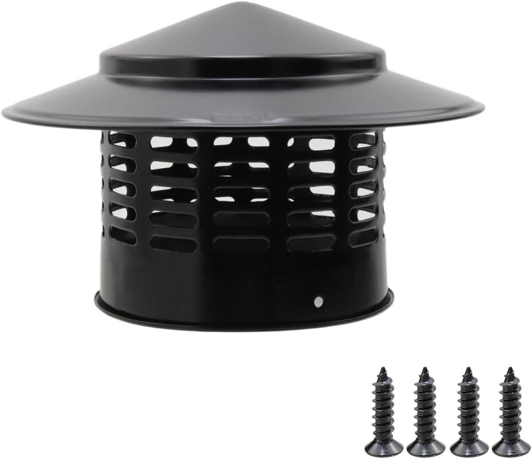T Tulead Stainless Steel Chimney Cap Cone Top Vent Cover 110mm/4.33" Exhaust Cap Black Roof Chimney Cover with Screws