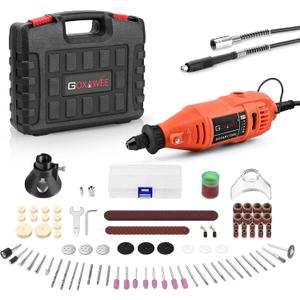 GOXAWEE Rotary Tool Kit with Keyless Drill Chuck and Flex Shaft, Variable Speed Electric Multiuse Tool & 140 Accessories for Cutting, Drilling, Engraving, Grinding, Sanding, Polishing, Crafts,and DIY (Red)