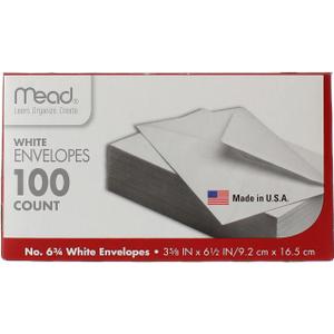 Mead #6 3/4 White Envelopes #75100, 100 Count, 2-pack (200 Total)