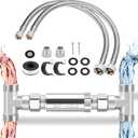 Replacement 304 Stainless Steel Bypass Valve Kit for Instant Hot Water Recirculation System, Includes Valve & 2 x 20 in PEX Supply Lines for Potable Water & Adapters & Teflon Tape