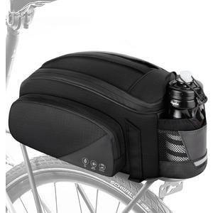 WOTOW Rear Bike Rack Bag, 12L Waterproof Reflective Bike Ebike Saddle Trunk Bag, Bicycle Panniers Rear Basket Storage Bag with Water Bottle Holder Shoulder Strap for MTB E Bike Commuter Travel