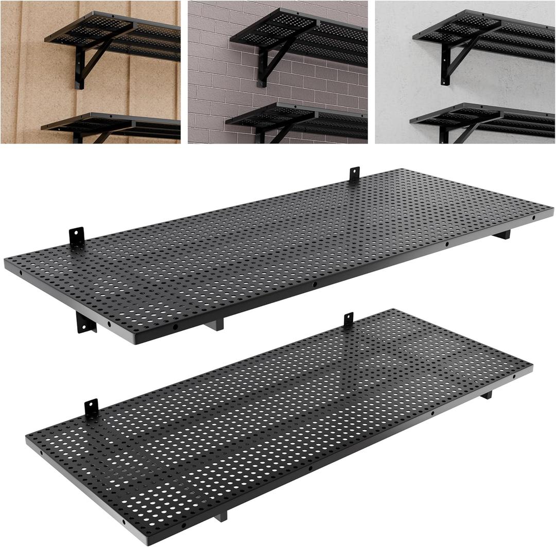 Garage Wall Shelving 2-Pack, 1.64x4ft Wall Mounted Shelves, Black