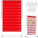 Adjustable Pocket Stainless Steel Chart Stand for Classroom Expandable Anchor Chart Holder with Casters & 5 Rings Standard Educational Teaching Supplies for Teachers School Office Tools (White & Red)