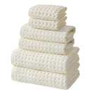 SK Studio 6 Piece Cotton Hotel Waffle Towel Set - 2 Bath, 2 Hand, 2 Washcloths - Large, Absorbent, Quick Dry for Bathroom Spa - White