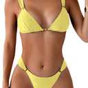 QJQ Women's 2 Piece Cheeky Bikini Sets Tie Back Ring Linked Brazilian Swimsuit Sexy Triangle Bathing Suit (Yellow, S)
