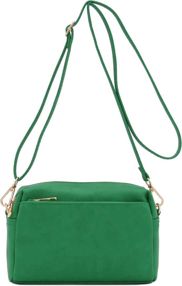 FashionPuzzle Triple Zip Small Crossbody Bag (Kelly Green)