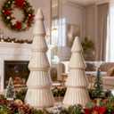 WONDROUS' DECO Wooden Christmas Tree Figurine, Tabletop Pink and Gold Tree Figurine, Set of 2 Desk Centerpieces for Christmas Decor