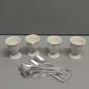 Axigundaone 9 Pcs Egg Cups and Egg Cracker Set, Egg Cracker Set for Soft Hard Boiled Eggs, Egg Cracker Topper Kits 1 Stainless Steel Egg Topper Cutters 4 Stainless Steel Spoons 4 Ceramic Egg Cup