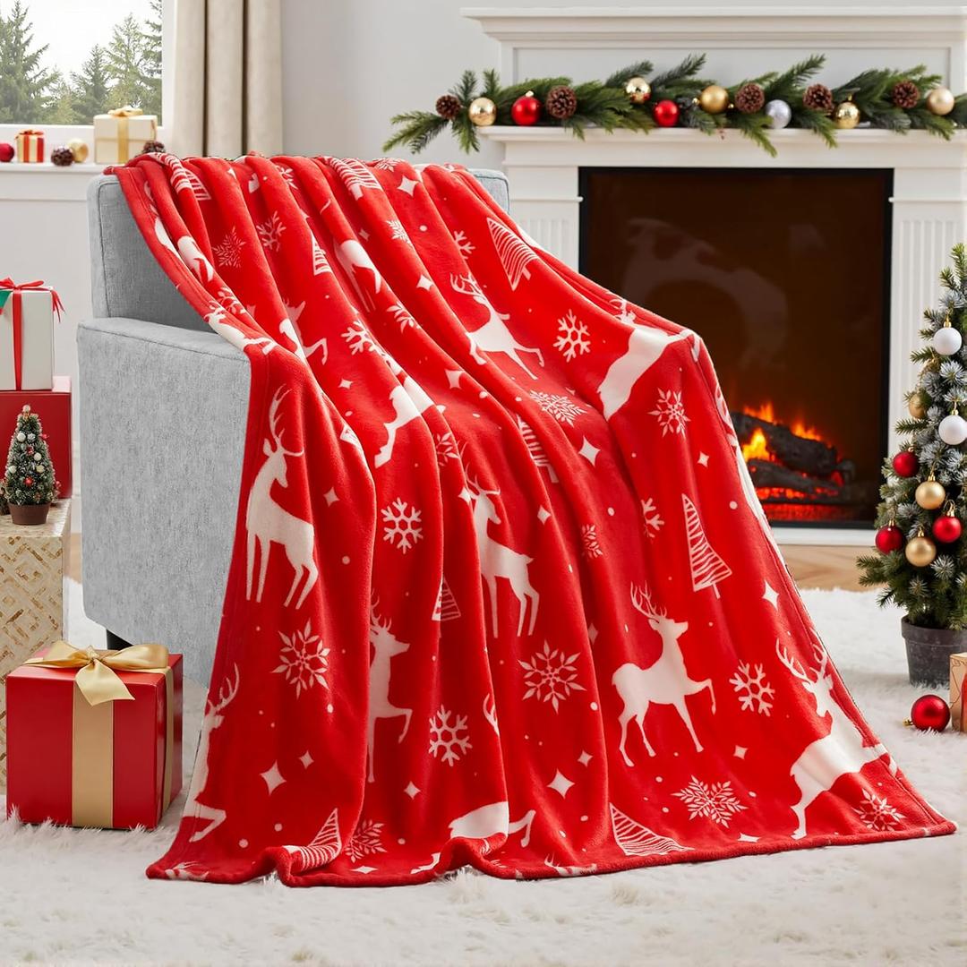 Joiedomi Christmas Throw Blanket - Soft Flannel Christmas Blanket - Warm Plush Holiday Decorative Throw - Winter Cozy Present Throw for Couch - 50 x 60" Red Nordic