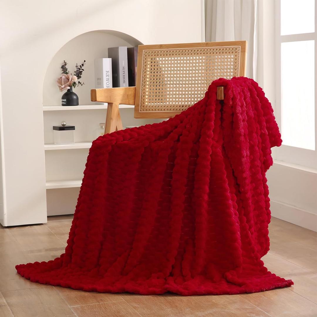 Red Throw Blanket 50"60" inches Gifts for Mom Fuzzy 3D Jacquard Decorative Flannel Fleece Super Soft Plush Cozy Blanket for Couch Sofa Chair Lightweight