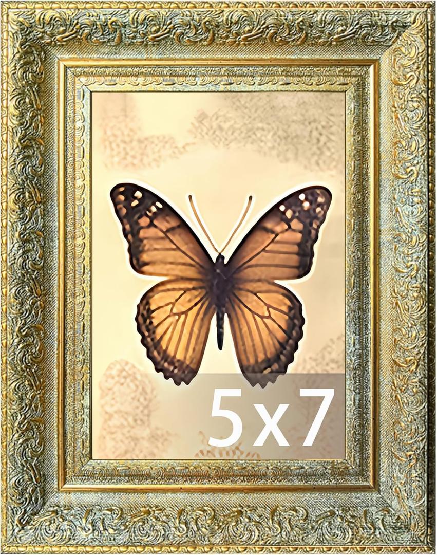 Vintage Picture Frame, Decorative Wall Hanging and Tabletop Display Photo Frame (Gold, 5X7)