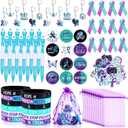 122 Pcs Ribbons Awareness Accessories Includes Ribbons Bracelets Stickers Pins Pens Keychain for School Charity Fundraiser Public Activities Supplies(Suicide Prevention,Teal Purple)