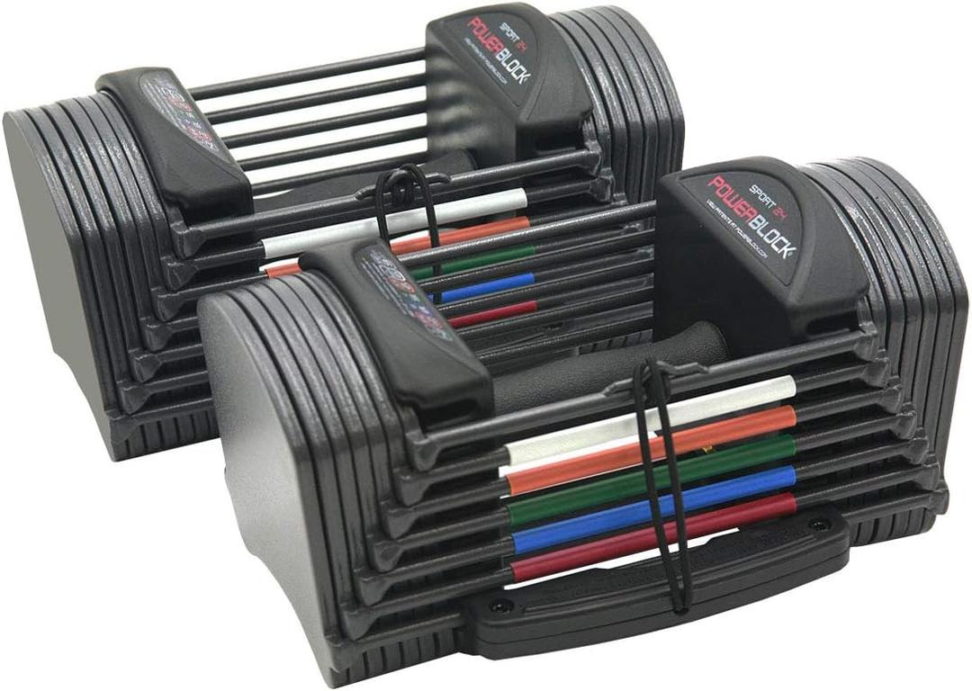 PowerBlock Sport 24 Adjustable Dumbbells, 3-24 lb. Durable Steel Build, Innovative At Home Workout Equipment, All-in-One Strength Training (Grey)