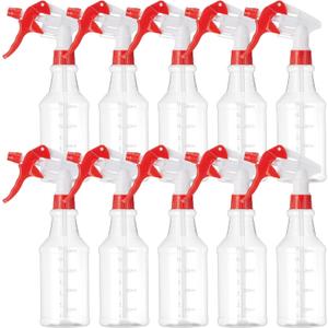 10 Pack Spray Bottles 16 oz Empty Water Spray Bottles for Cleaning Heavy Duty Refillable Squirt container with Measurements Adjustable Nozzle for Household(White and Red, Clear Style)