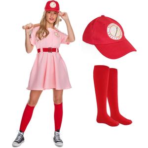 Morph - Pink Baseball Costume - Dottie Baseball Costume - Halloween Costumes For Women - Movie Character Costume Plus Size (M)