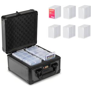 Sports & Collectible Card Storage Case with Dual Compartments + 60 Protective Sleeve Boxes – Portable Organizer for Trading Cards, Memorabilia Display (6"x9"x9")