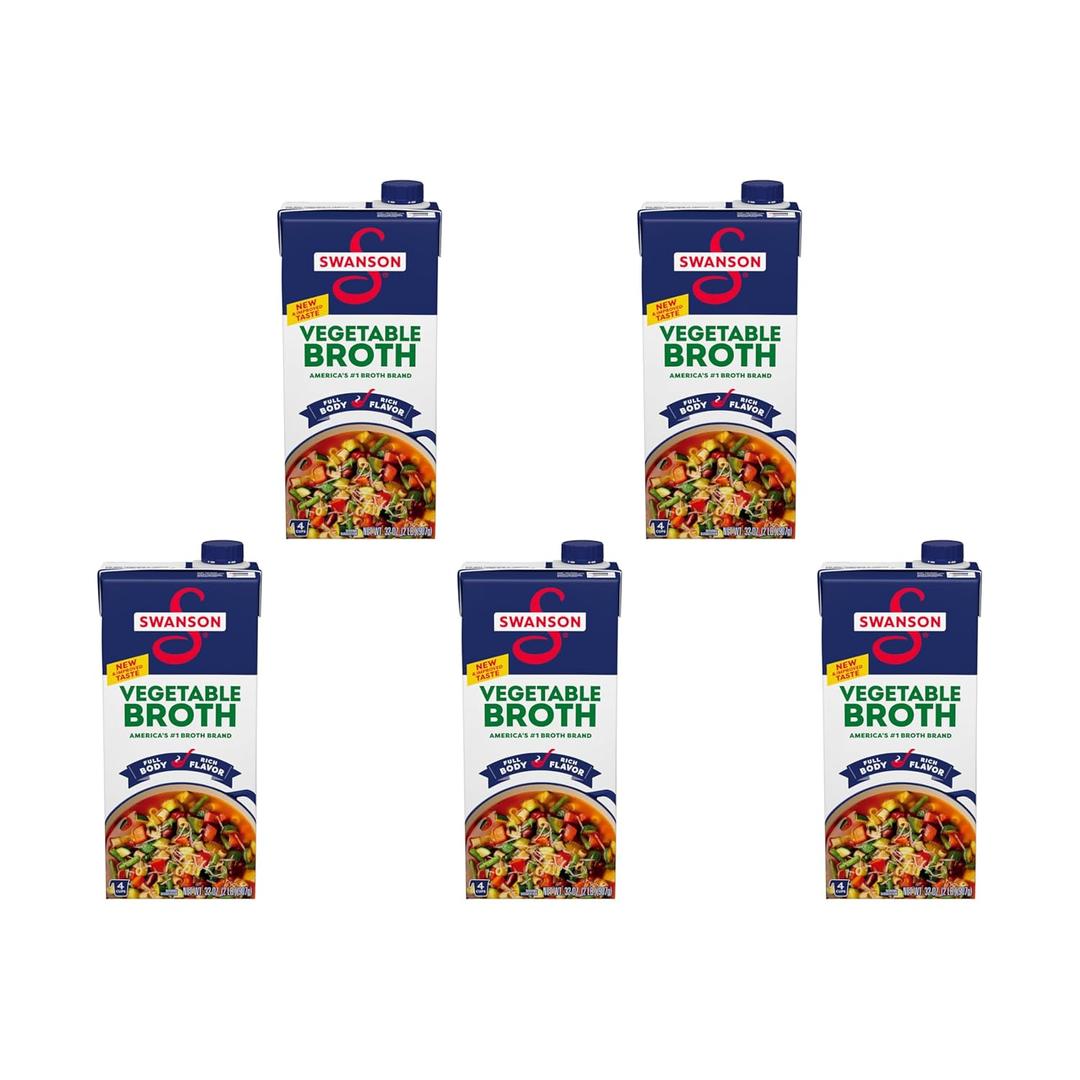 Swanson 100% Natural Vegetable Broth, 32 oz Carton (Pack of 5), BB Date: 12/17/2025