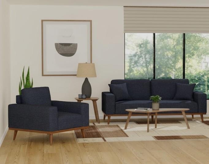 2 Piece Emerald Home Furnishings Lake View Presley Upholstered Sofa Loveseat and Single Sofa set in Navy Aqua (Leg Pegs and Hardware Included) (Single 37Wx37L inches & Loveseat 82Wx37L inches)