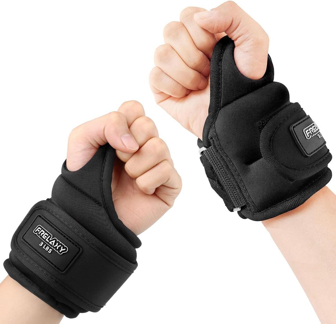 Frelaxy Wrist Weights with Thumb Loops Lock for Men Women 1lb*2 2lbs*2 3lbs*2 Ankle Weights Weighted Gloves for Running Strength Training Yoga Walking Exercises (Black, 3 lbs x 2)