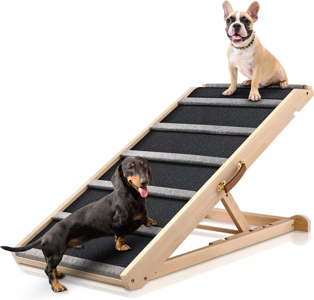 Dog Ramp for Bed - Extra Wide 17, Non-Slip Rubber Surface Excellent Traction, Pet Ramp for Small Large Dogs to Get on High Couch Car, Hold up to 200lb, Adjustable, Foldable