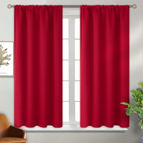 BGment Red Blackout Curtains 48 Inch Length for Bedroom - Short Thermal Insulated Drapes with Rod Pocket Room Darkening for Living Room Window, 2 Panels, 42 x 48 Inch