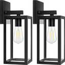 2-Pack Outdoor Light Fixtures Wall Mount, Waterproof Exterior Wall Lanterns with Clear Glass, Anti-Rust Outside Black Wall Sconces, Front Porch Lights for House Garage Doorway, Bulbs Not Included