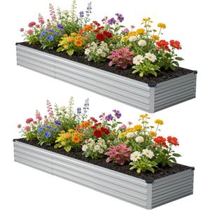 zunatu 12x2x1 ft(2 Pack) Galvanized Raised Garden Bed,Outdoor Planter Box Metal Patio Kit Planting Bed for Vegetables Flowers and Succulents, Silver