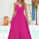 AUSELILY Womens Summer Dress 2025 Sleeveless V Neck Formal Party Evening Cocktail Long Dress with Pockets (Pink, S)