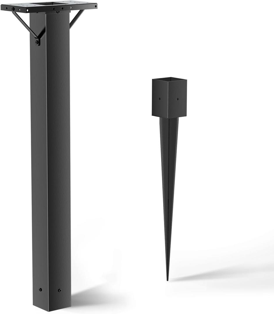 BOUGOON Black Metal Mailbox Post for Outside,43x 4X 4 inch Heavy Duty In-Ground Mounting Post with Anchor for Easy Install Mailbox Use