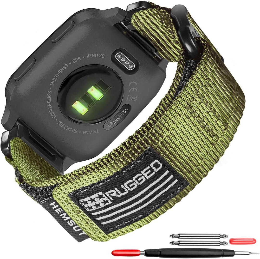 Garmin Venu Quick Pins Watch Band, Rugged Nylon Sports Strap With Woven Loop Design, Compatible With Venu 2, 3, Plus, Sq, Sq 2, Music (Not 2S) (Green)