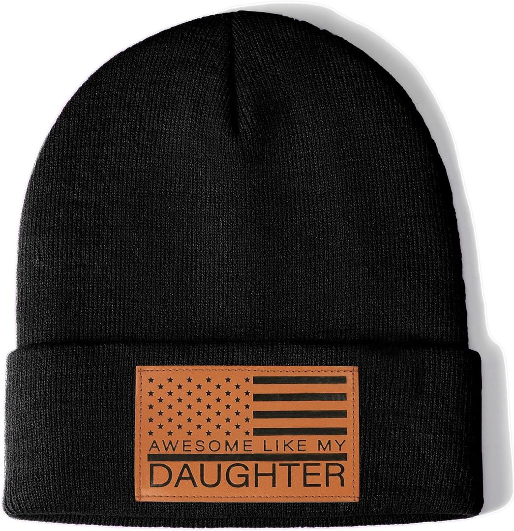 Dad Gifts American Flag Leather Beanie Hat for Dad from Daughter Christmas Stocking Stuffers Birthday Funny Gifts Ideas Stuff (Black)