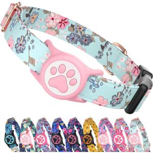 Airtag Dog Collar,with Waterproof airtag HolderOriginal Stylish Cute Pattern Design.QR Code ID BuckleComfortable Soft Cotton for Dogs, Size: S（10“~16”)