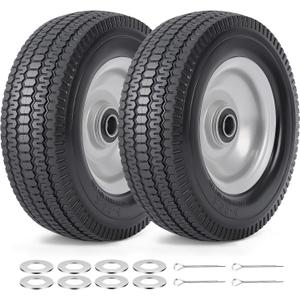 8" Solid Tires, 2.5-4 Flat Free Tires and Wheels with 5/8 Axle Bore Hole and Double Sealed Bearings Compatible with Hand Truck Wheelbarrow Tire Lawn Mower Tire (Silver, 2PCS) P-123