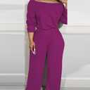 CHICME Off Shoulder Jumpsuits for Women Long Sleeve Wide Leg Dressy Overalls (Hot Pink, L) 