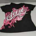 Emo Grunge Top Short Sleeve Y2k Shirts Vintage Streetwear Tops Women 2000s Fashion (Medium, Black Hot Pink)