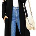 Newchoice Womens Long Cardigan Summer Casual Draped Open Front Lightweight Long Sleeve Cardigan Duster with Pockets (Black, S)
