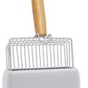 UFECODO Fast Sifting Cat Litter Scoop with Holder Stand, Stainless Steel Poop Scooper with Ergonomic Wood Handle, Heavy Duty and Easy Clean (0.3inch gap)