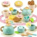 Wooden Tea Set for Little Girls Play Food Pretend Play Kitchen Accessories for 3 4 5 Years Old Girls and Boys Toddler Princess Tea Time Party Food Toys