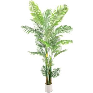 Artificial Fake Palm Tree 9FT 1Pack with White Planter & Free Moss, UV Resistant Artificial Palm Tree for Outdoors, Fake Plants for Poolside Home Room Decor, Faux Plants Outdoor Decor