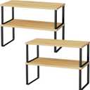 OGEMXU Cabinet Shelf Organizers, 15.7 inches Large Kitchen Counter Shelf, Set of 4 Wood Kitchen Pantry Organizer, Storage Shelves for Countertop, Spice Rack, Stackable, Expandable, Metal Black, Nature