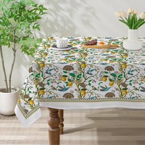 2 x Spring Tablecloth 60x84 Inch Rectangle - Lemon Hummingbird Spring Decorations for Home - French Country Farmhouse Floral Table Cloth Rectangle for Party, Home